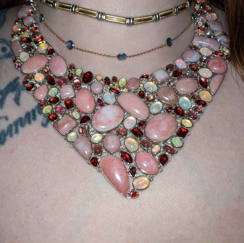 Pink Opal, Ethiopian Opal, Rhodolite Multi-Gemstone Necklace